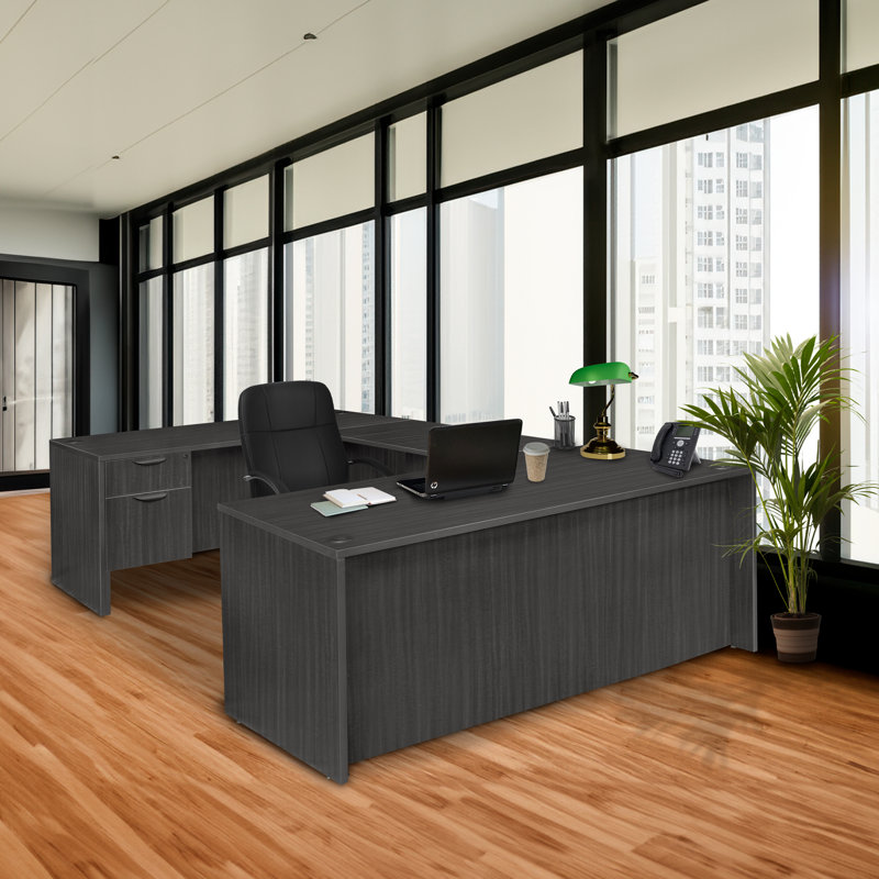 Legacy Ash Grey U-Shaped Desk with File Storage
