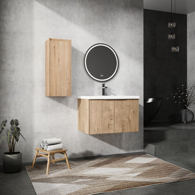 Meuble-lavabo de salle de bain avec lavabo et armoire latérale - Contreplaqué, charnières à fermeture en douceur, fabrication spacieuse, matériau de l'eau