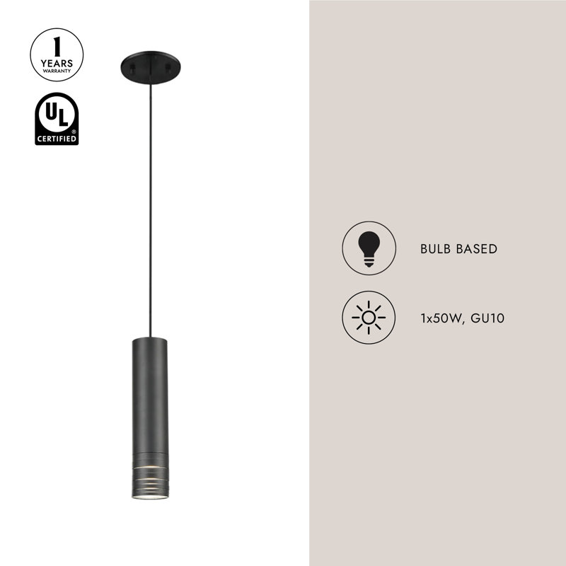 Milca 1 - Light Pendant, 10.25" H x 2.375" W x 2.375" D, Gray