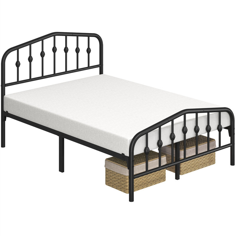 Metal Bed with Arched Headboard and Footboard, Black, Double (4'6)
