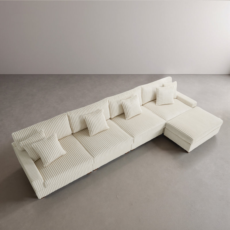 5 Seater Sectional, White Faux Fur
