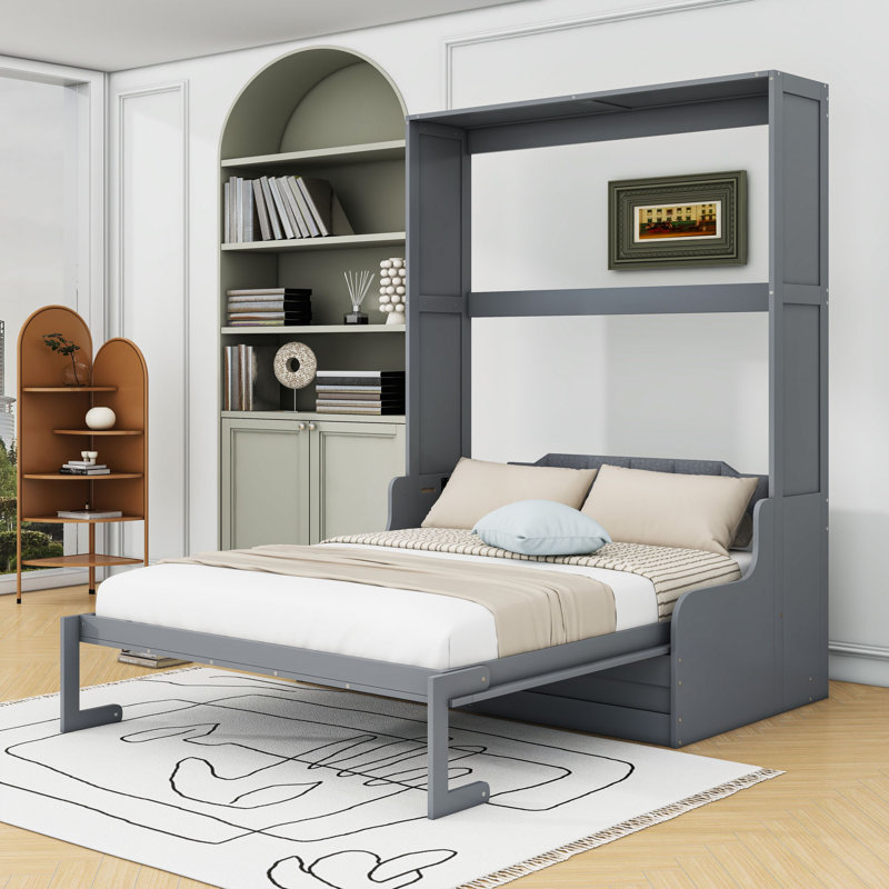 Grand lit escamotable avec coussin, gris