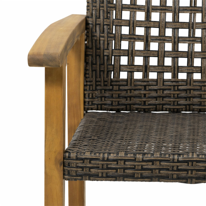 Chaise de salle à manger en bois et osier Hampton (ensemble de 2), Brown