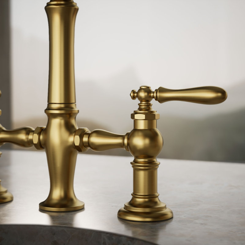 Artifacts® Bridge Faucet with Side Spray, Vibrant Brushed Moderne Brass, Lever Handle