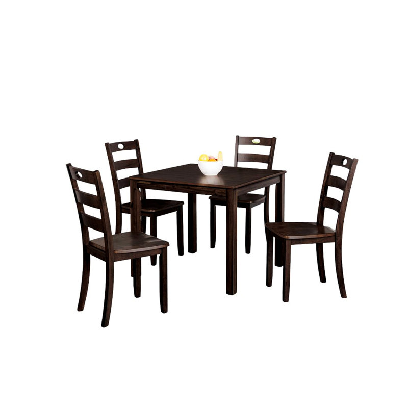 Ensemble de table de salle à manger cinq pièces avec table carrée et chaises à dossier en lattes, 4 chaises avec 1 table pour la salle à manger