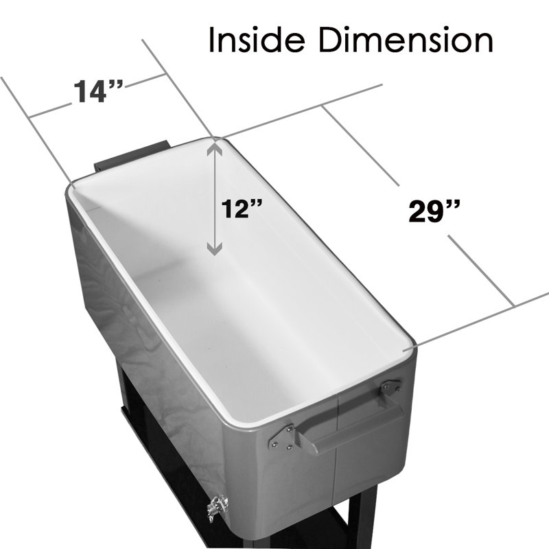 Gray 80 Quart Rolling Steel Cooler with Wheels and Shelf