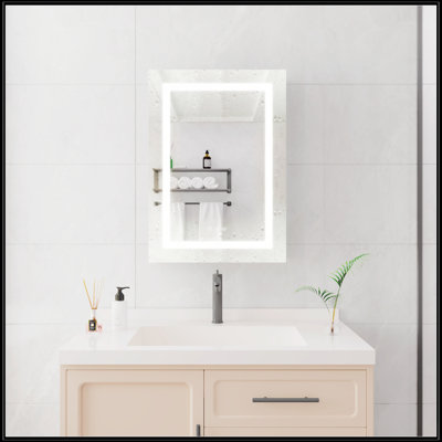 Armoire à pharmacie 20 po x 28 po avec miroir mural pour salle de bain avec lumières DEL