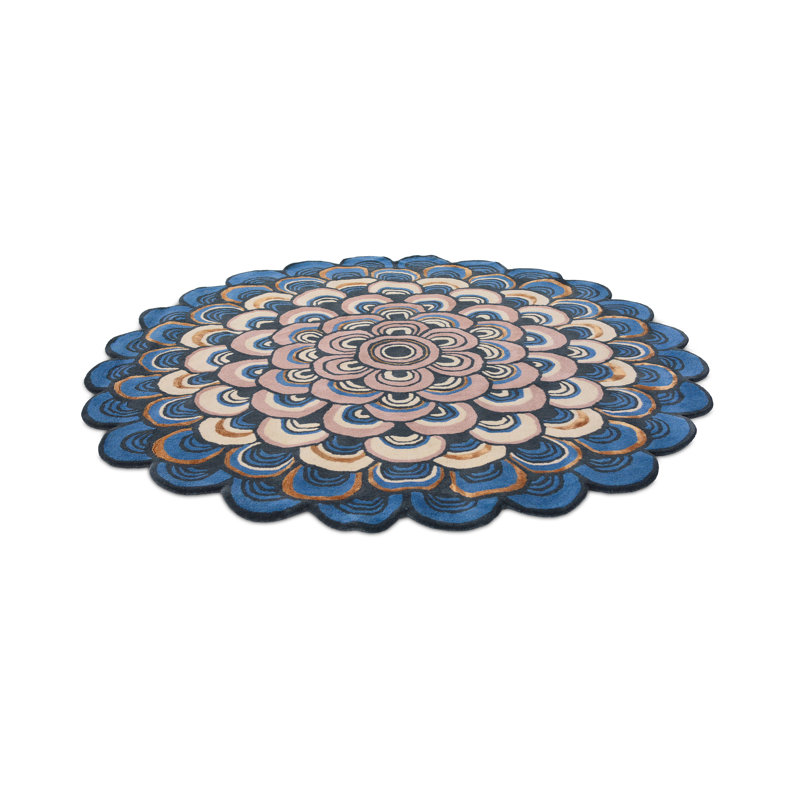 Masquerade Hand Tufted Geometric Area Rug in Blue/Beige, Round 6'7"