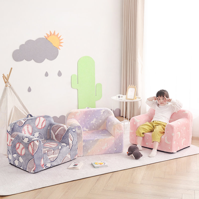 Kids Sofa Toddler Chair, Children Couch With Side Pockets, Pink Moon