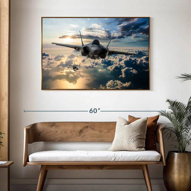 Avion de chasse F35, 46 po x 31 po, Cadre flottant doré