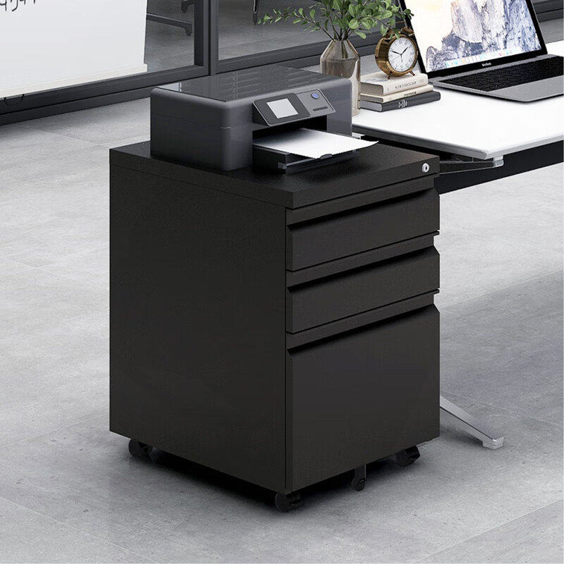 Classeur mobile à 3 tiroirs avec serrure, classeur de bureau de format légal / lettre, classeur en métal à installer (noir)