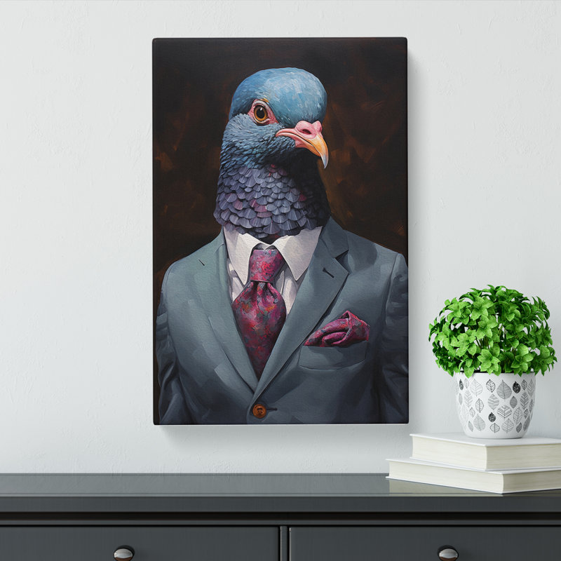 Pigeon in a Suit Painting - Wrapped Canvas, 50cm H x 35cm W x 3cm D