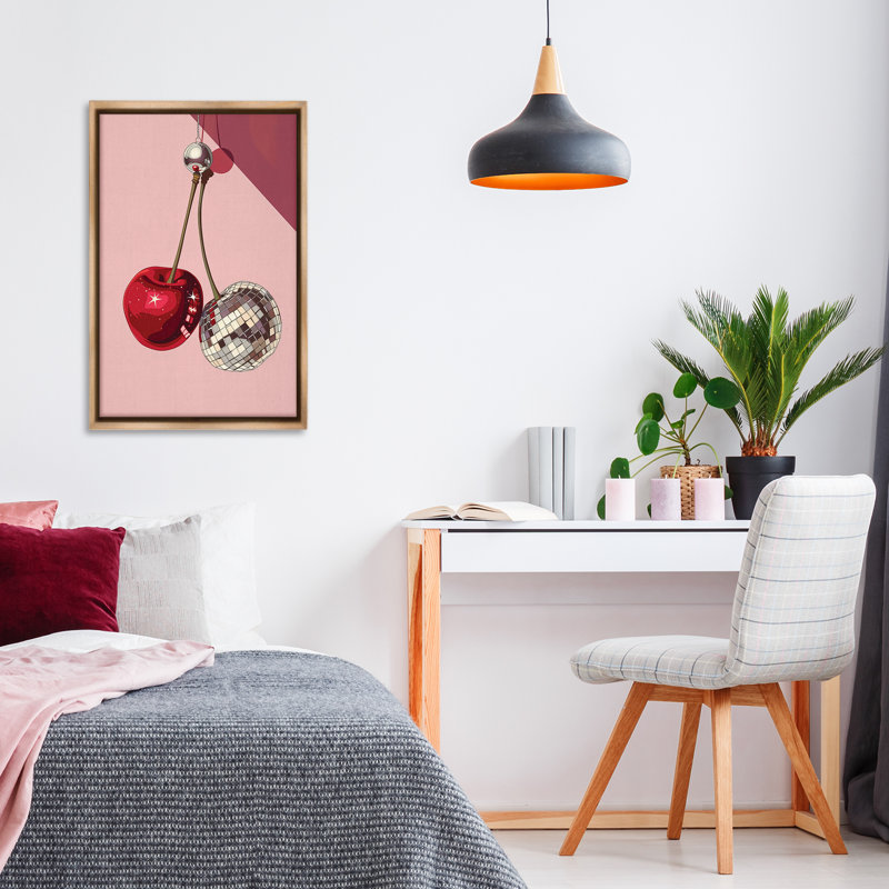 Cadre flottant éblouissant cerises disco, design par LSR Design Studio, H 31 po x l 21 po, Cadre flottant orme Montalcino