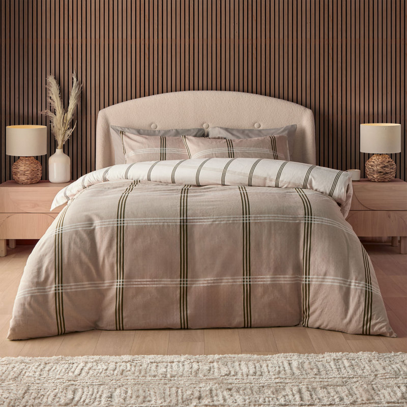 Silentnight Brushed Cotton Duvet Set Natural Check, King Duvet Cover Set + 2 Standard Pillowcases