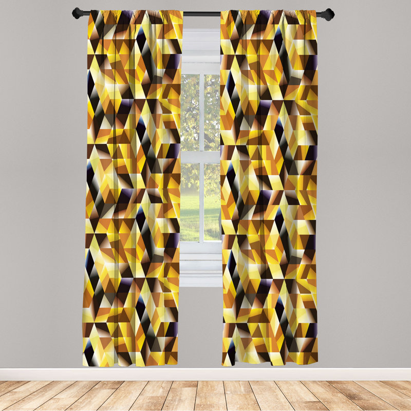 Ensemble de rideaux abstraits, blocs de cubes graphiques Wrought Studio ™, 28 po, noir jaune brun, L 28 po x L 84 po