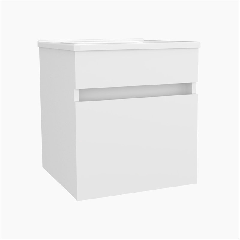 Meuble-lavabo flottant blanc avec lavabo et 1 porte, Blanc