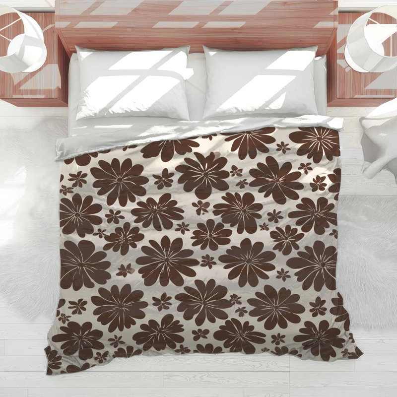 Édredon à motif floral Boho Boho, Édredon simple extra long, Motif floral brun / beige