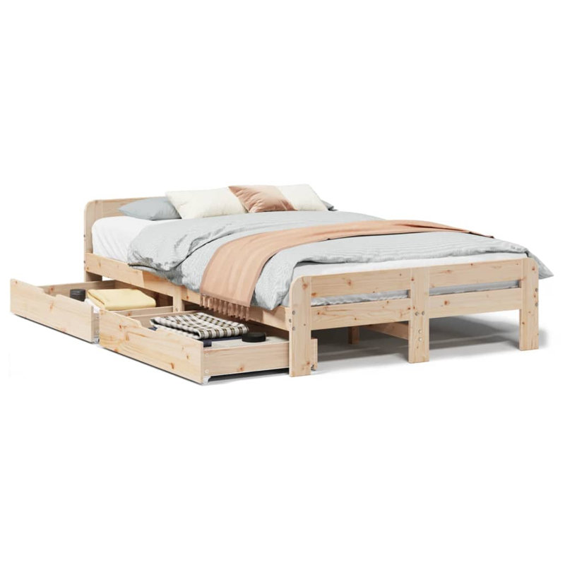 Solid Wood Storage Bed, Brown, Small Double (4')