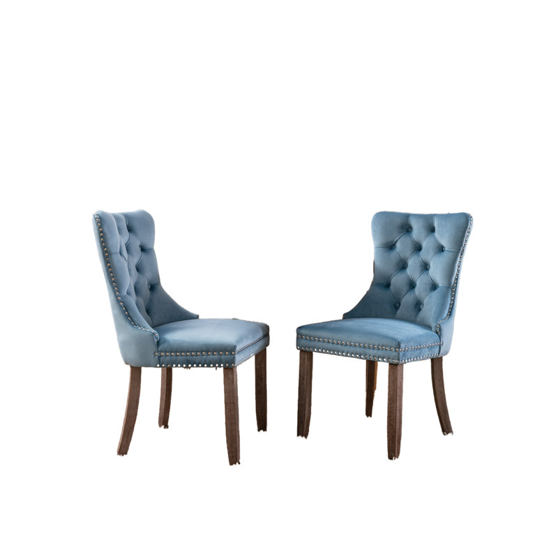 Chaises de salle à manger rembourrées Modern, Cerulean, Bois de chêne