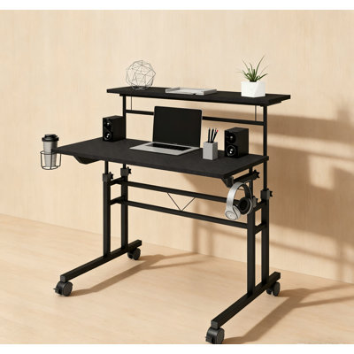 Mobili Rolling Writing Desk – Height Adjustable with Moveable Shelf & Locking Wheels