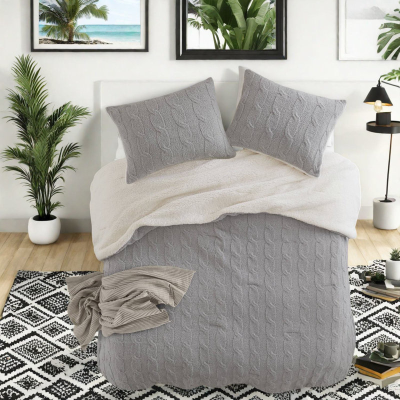 Ensembles de literie luxueux en chenille simple avec sherpa ultra-doux, gris