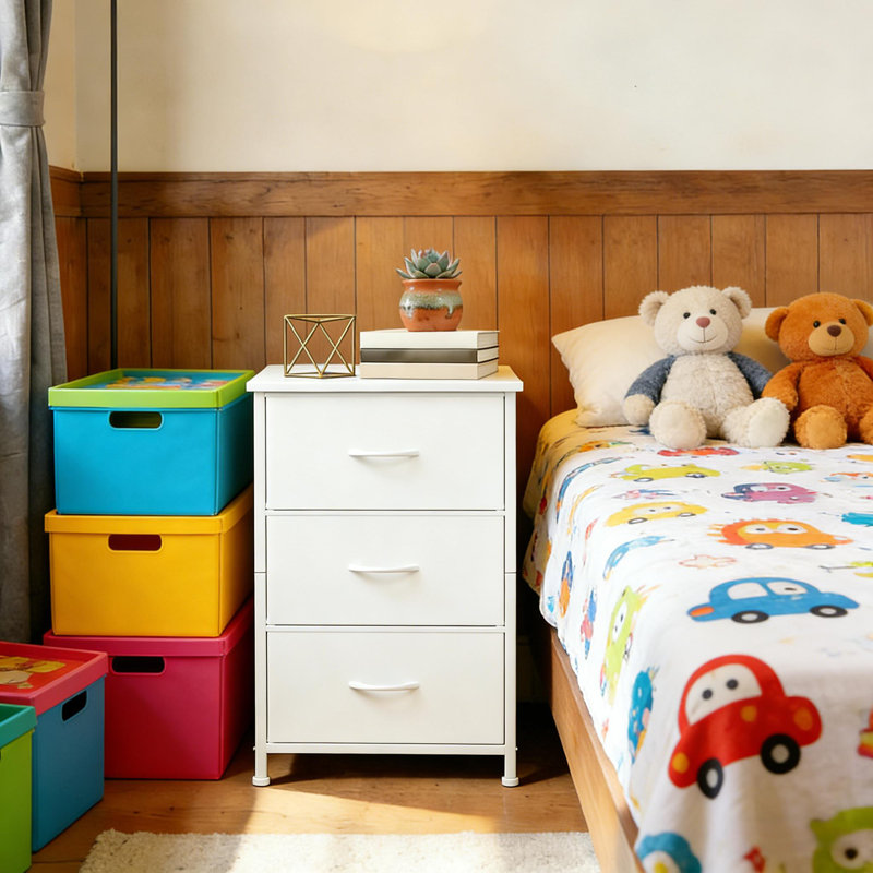3 rangements multifonctionnels avec bacs en tissu amovibles pour la chambre à coucher et le salon, Blanc