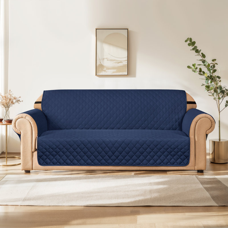 Housse pour canapé à coussins carrés réversibles Ayalisse, Mélange de polyester bleu marine, H 76 po x l 78 po x P 22 po