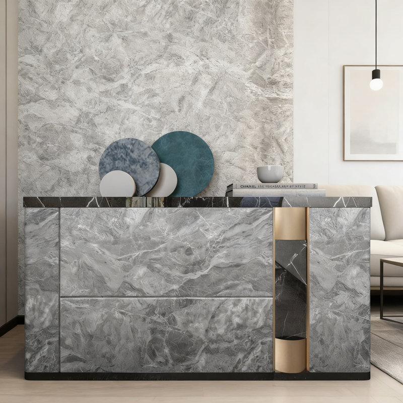 Rouleau de papier peint épais auto-adhésif - Vinyle imperméable avec texture de granit de marbre gris réaliste pour les comptoirs de cuisine, le dosseret de salle de bain, les armoires, les tablettes et la décoration intérieure