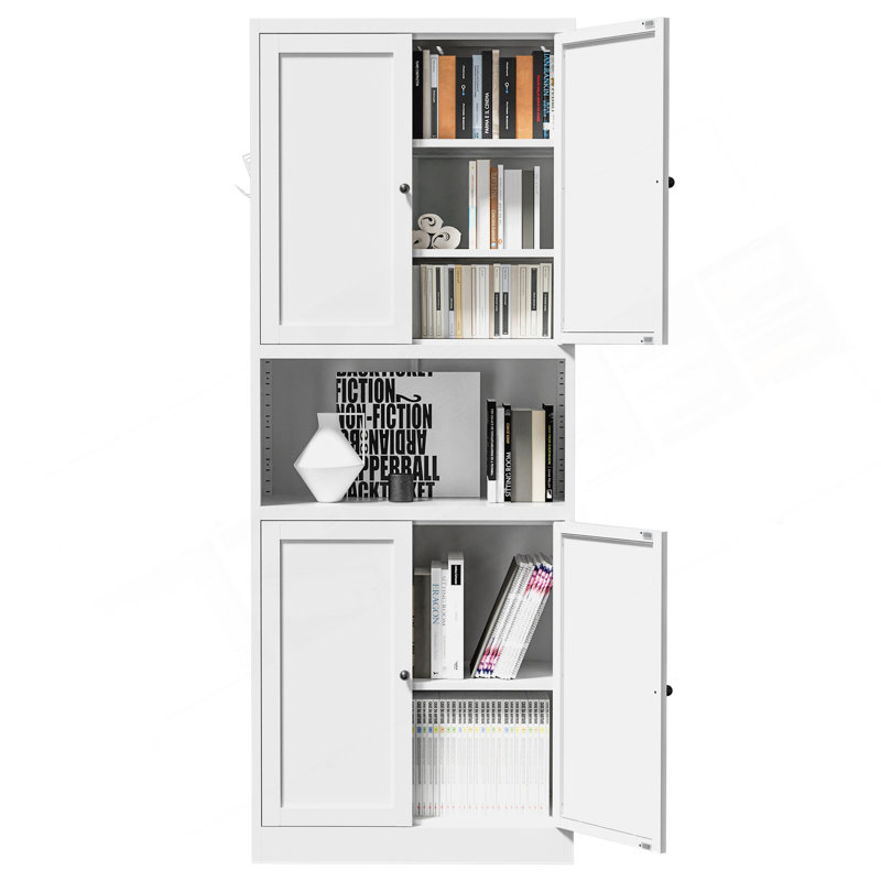 Armoire de rangement de 72 po de hauteur en acier blanc avec grand comptoir, tablettes et crochets réglables, armoire de style moderne robuste