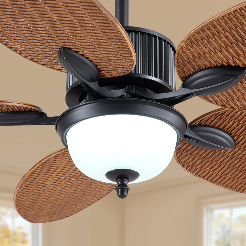 50" Tropical 5 Blade Dimmable Ceiling Fan With Led Lights And Remote Control, Light Brown