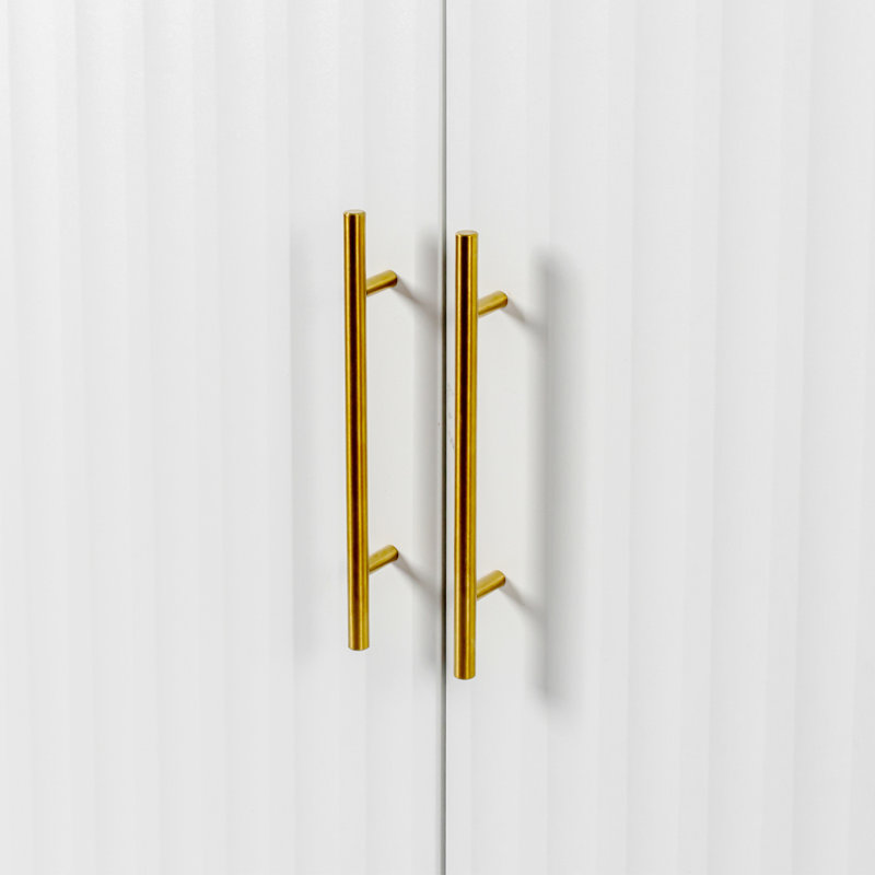 White 55" Sideboard with Gold Handles and Three Doors