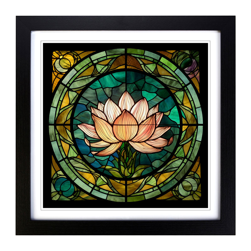 Lotus Flower Stained Glass Effect - Framed Print, Black