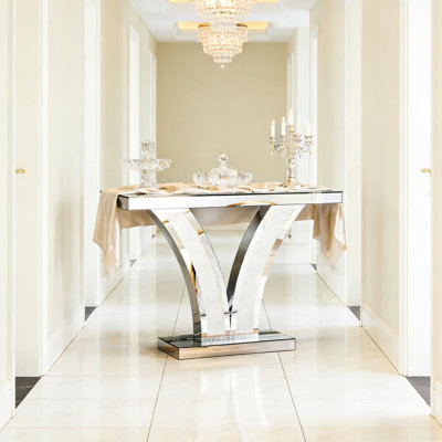 Console en forme de V avec surface en miroir et base stable, configuration simple, ajoutant du luxe à votre couloir, 39,79 po de profondeur, 11,53 de largeur, 31,25 de hauteur, facile à assembler, élégante maison,
