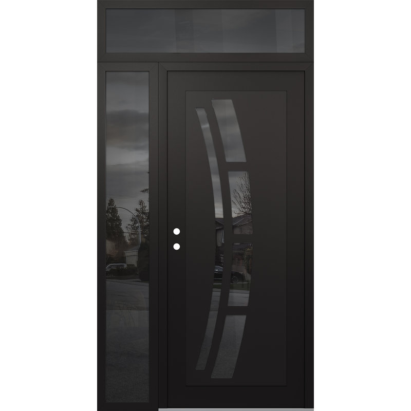 C12 droitier 50 po X 96 po Panneau de porte en verre noir et noir à panneau avec panneau avant et porte d'entrée en verre