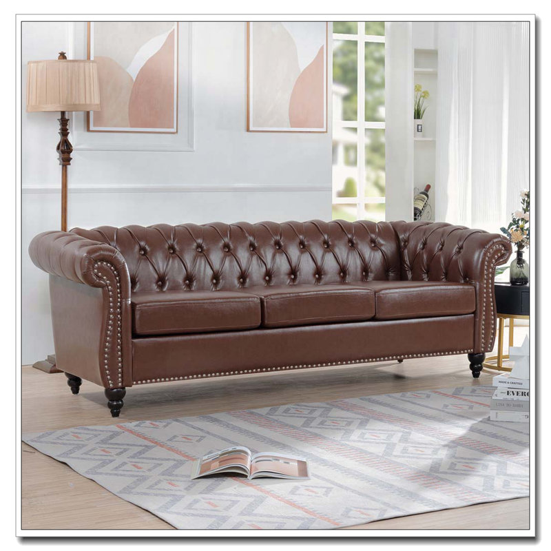 Canapé Chesterfield 84,65 po, Marron foncé, Noir