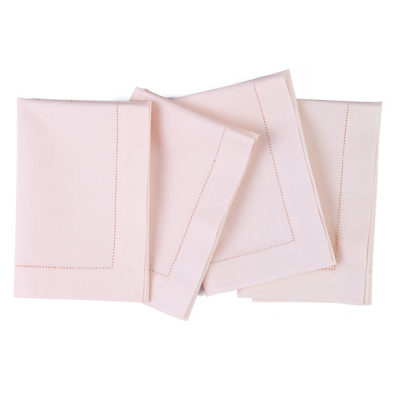 Cotton Linen Hemstitch Dinner Napkins, Pink