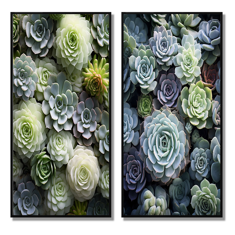 «Green Succulents Flowers Serene Succulents», 2 pièces, H 40 po x l 40 po, Cadre noir