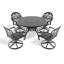 Ensemble de salle à manger 5 pièces en aluminium coulé résistant aux intempéries, comprenant 4 chaises pivotantes et une table ronde de 47,24 po avec structure noire-205258099