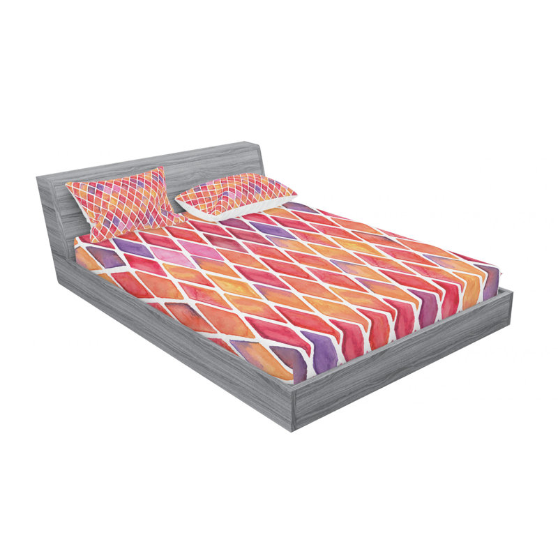 Ensemble de draps à motif géométrique diamant, Ensemble de drap pour grand lit avec drap-housse
