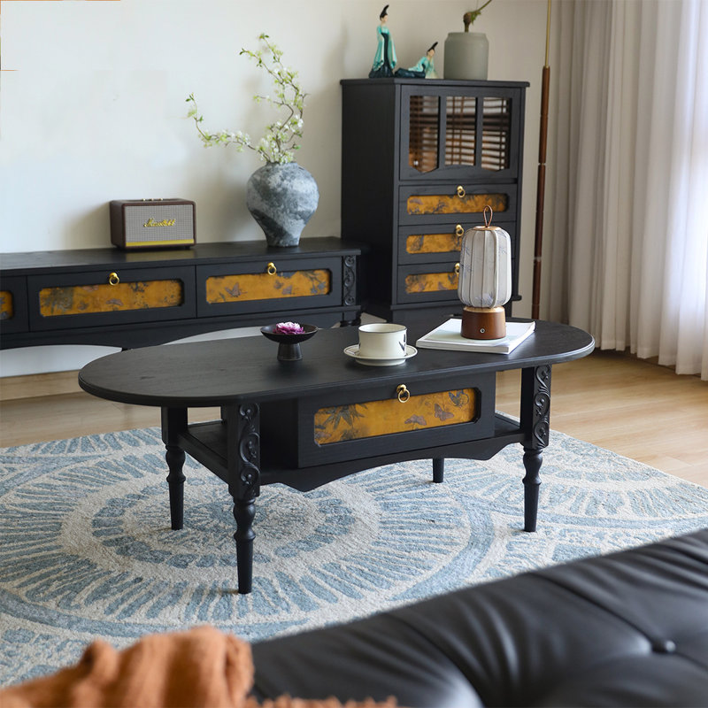 French Vintage Oval Wood Coffee Table