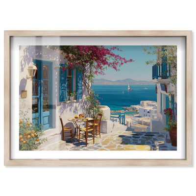 Citrus Bright Sea Cafe II Shadowbox Print Coastal Wall Decor by Notoriart, Blonde Frame, 36 x 24
