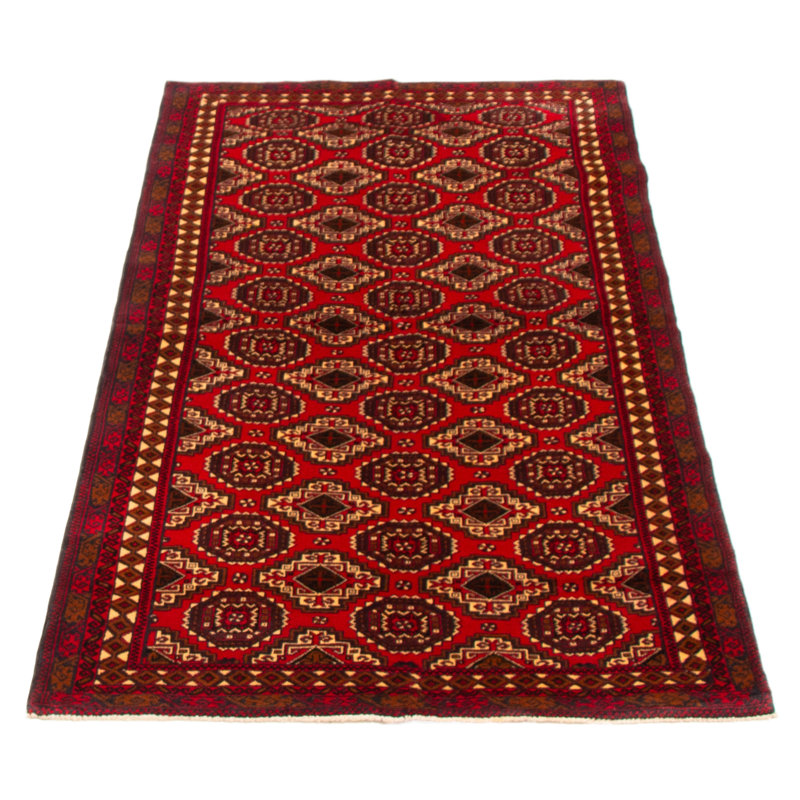 Tapis rouge unique en laine de style années 1990 de 3 pi 7 po x 6 pi 5 po