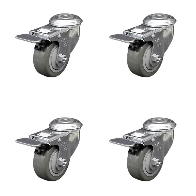 Ensemble de roulettes pivotantes en polyuréthane avec frein à verrouillage total, gris