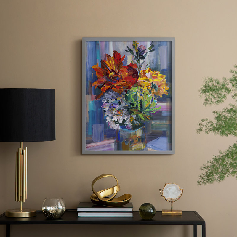 Modern Bouquet Framed Print - Solid Wood, Gray, 21" H x 17" W