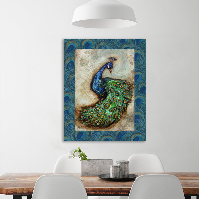 Peacock With Border by Tre Sorelle Studios - Wrapped Canvas Print, 114.3cm H x 91.44cm W