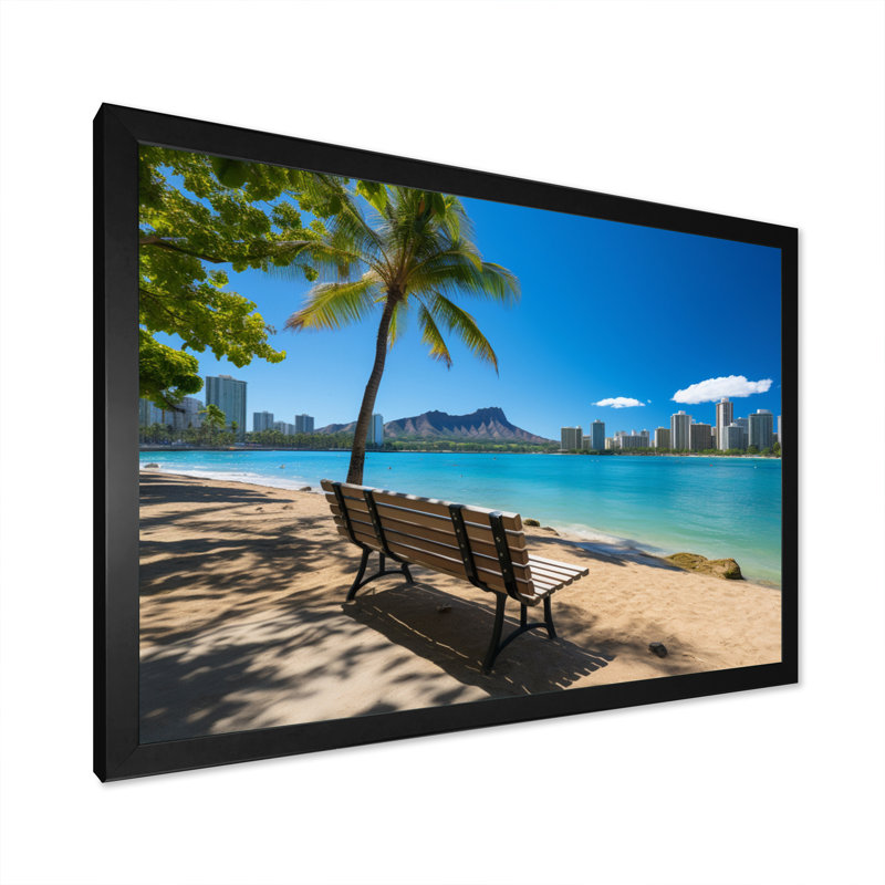 " Hawaiian Beach Scenery ", Black Picture Framed, 34" H x 44" W x 1.5" D