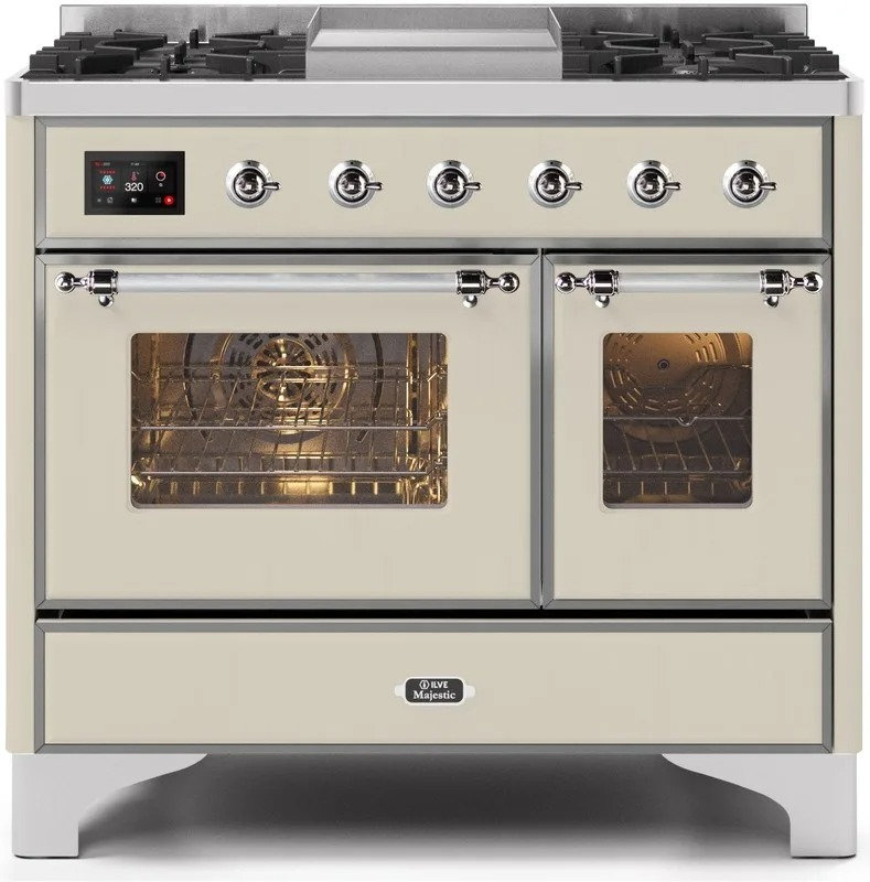 Cuisinière à double combustible de 40 po avec 6 brûleurs scellés et plaque chauffante ILVE Majestic II Series