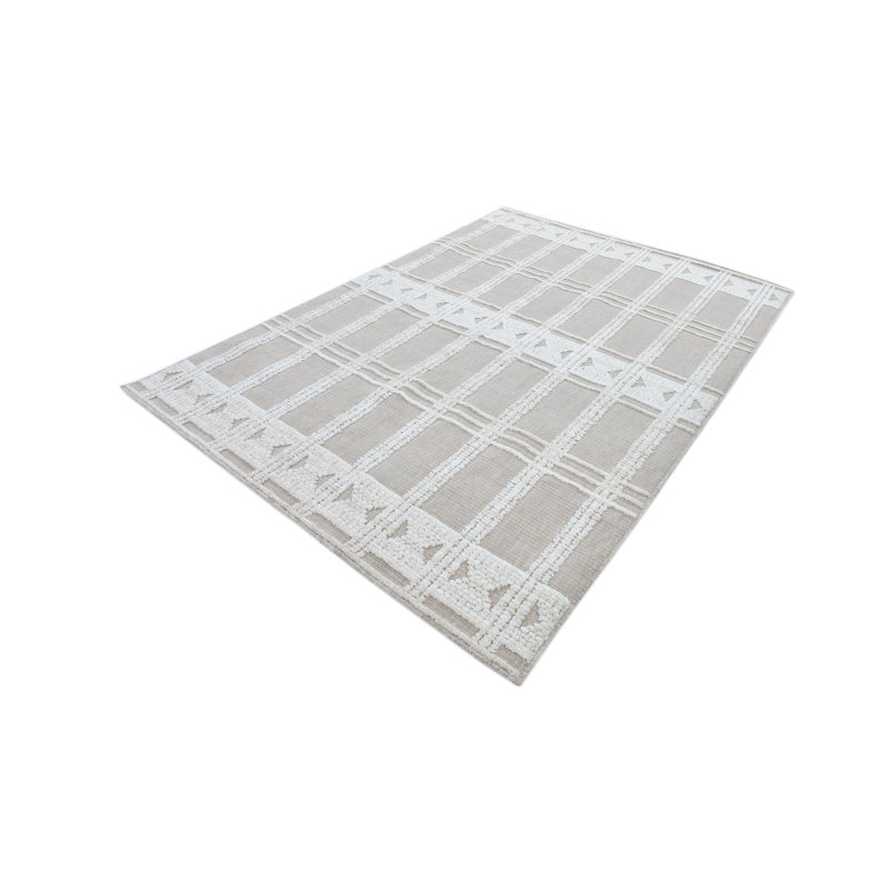Tapis crème / beige avec un motif bohémien et une texture douce au toucher - Tia 104., Rectangle : 13 pi x 16 pi
