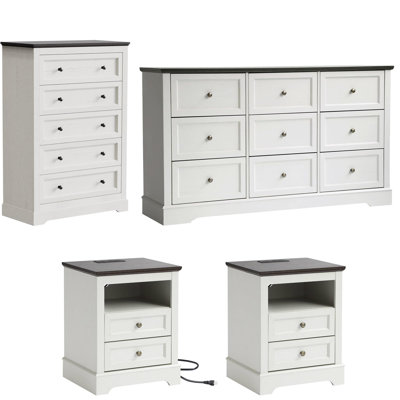 Bedroom Sets, 4 Pieces Bedroom Furniture Set, Drawers Dresser And Nightstand, White