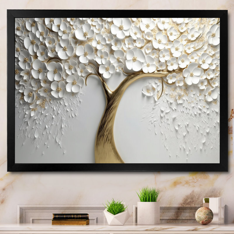 Orchidée blanche jardin de branches V - impression d'art mural floral - non texturé, H 16 po x l 32 po, Impression encadrée